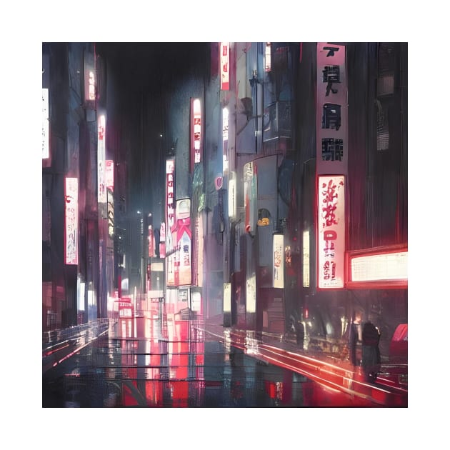 Neo Tokyo - Empty Street - Night Lights by Trendy-Now