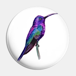 Violet Saberwing Hummingbird Watercolor Painting Pin