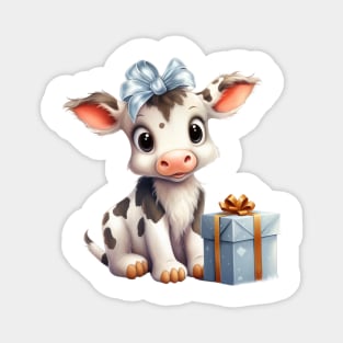 Baby Christmas Cow With Gift Magnet