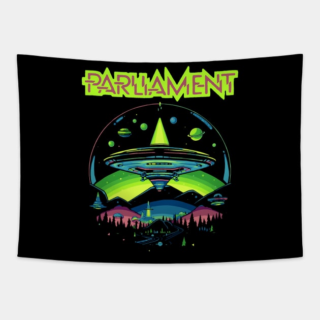 Parliament Funkadelic Retro Mothership UFO Rock Funk Throwback Tapestry by robotbasecamp