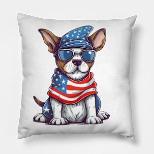 Patriotic Dog, 4th of July Design Pillow