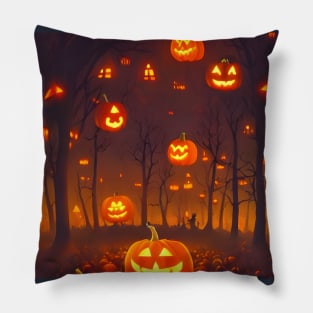 Pumpkin Jack O Lanterns in the Horror Woods Scary Pumpkins Pillow