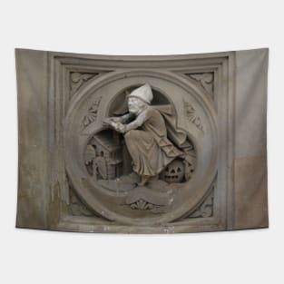 Halloween Witch on Broom 3d Stone Carving Photo Tapestry