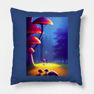 DREAMY SURREAL RED MUSHROOMS AT NIGHT Pillow