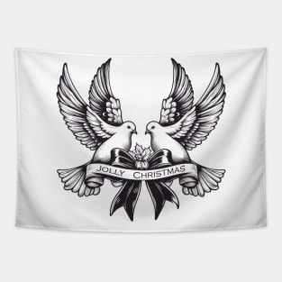 Couple of doves-  Jolly Christmas banner Tapestry