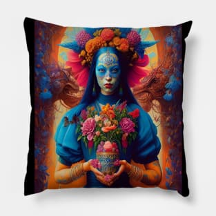 Pretty Exotic Goddess of Flowers Pillow