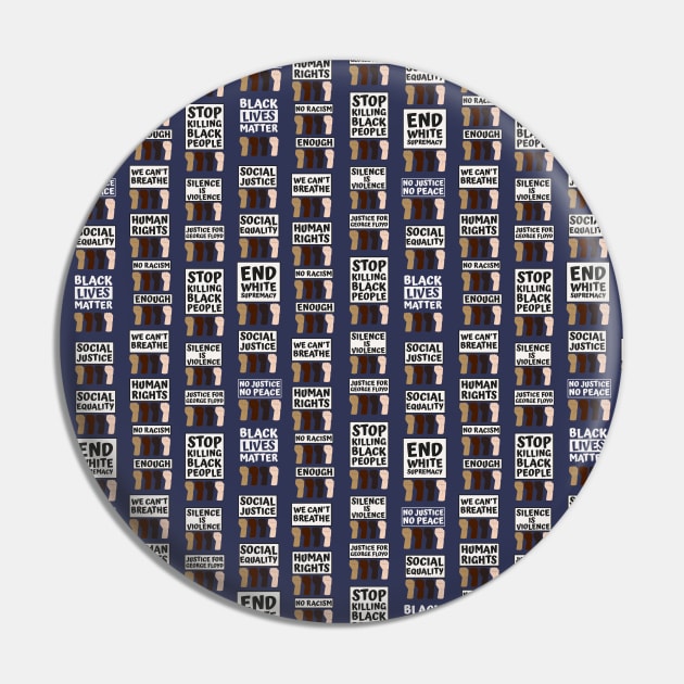 Protest Pattern On Navy Blue Backdrop Pin by okpinsArtDesign