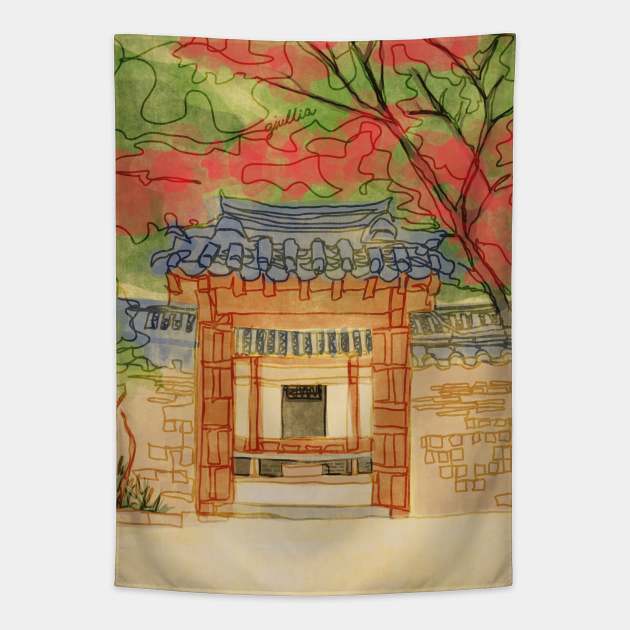 Door to the Korean traditional village Tapestry by Giullia - Yeppeunyeppeun Art