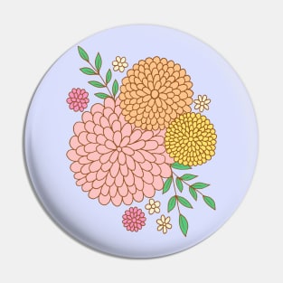 Retro flower garden botanical design in pink and light blue Pin