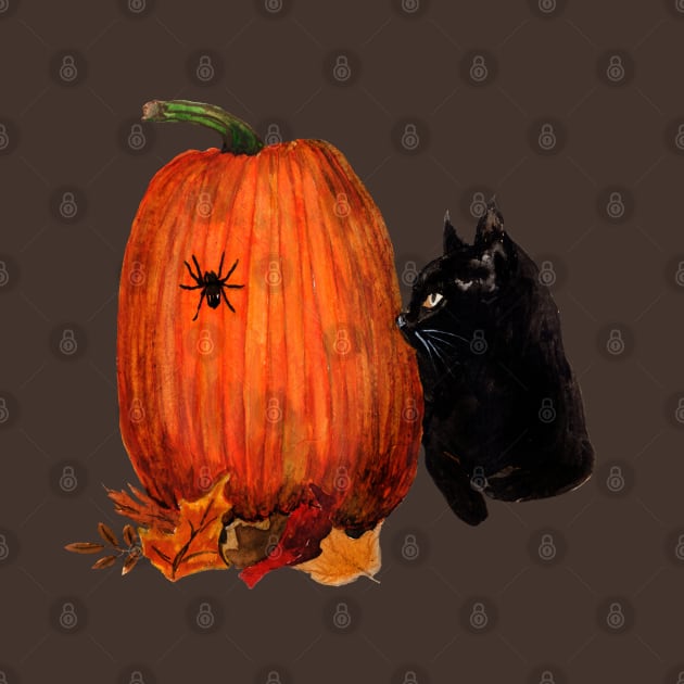 Black cat and Pumpkin by Heather Dorsch Creations