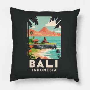 A Vintage Travel Art of Bali Indonesia Pillow