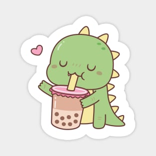 Cute Little Dino Loves Boba Milk Tea Magnet