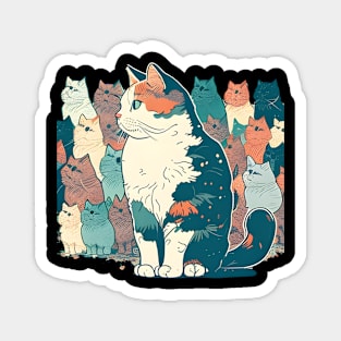 Colorful cute cat style - Retro Cat Magnet