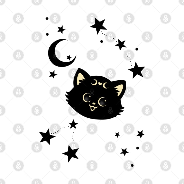 Black cat with stars and crescent moon by RavenWolfCat