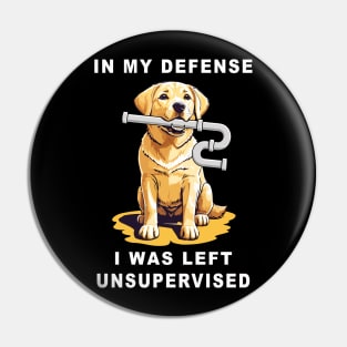 In my defence I was left unsupervised, yellow lab dog has ripped a U-pipe from under the sink funny graphic t-shirt. Pin