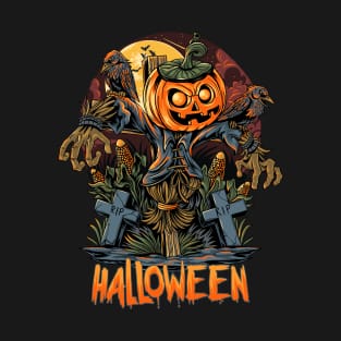 Halloween Scarecrow Pumpkin Head T-Shirt