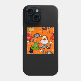 Spooky Halloween Rubber Ducks and Pink Flamingo Skeletons Orange Phone Case