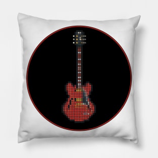 Tiled Pixel Red SG Guitar in a Black Circle Pillow