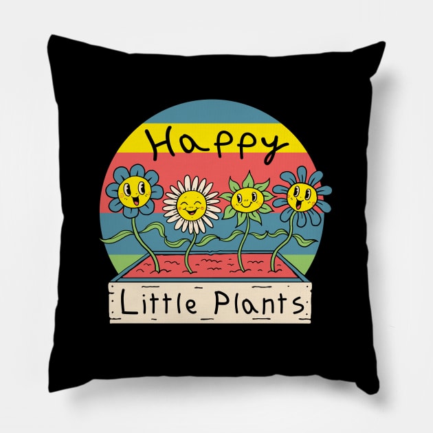 Happy Little Plants Pillow by Vincent Trinidad Art