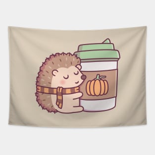 Cute Hedgehog Hugging Pumpkin Spice Latte Tapestry