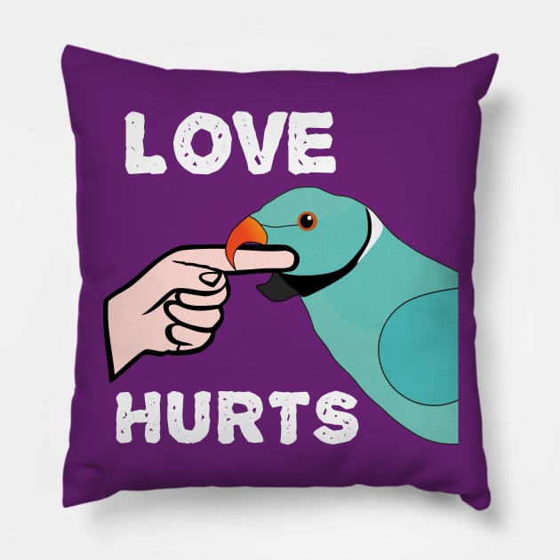 Love Hurts Blue Indian Ringneck Male Parrot Biting Pillow by Einstein Parrot