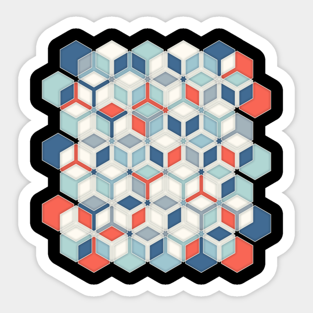 soft red white blue hexagon pattern play hexagon sticker teepublic soft red white blue hexagon pattern play