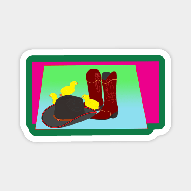 Cowboy boots, hat and chicken Magnet by momomoma