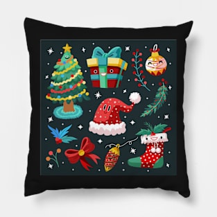 Hand drawn flat Christmas elements collection Pillow