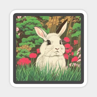 Vintage Mini Lop Rabbit Baby Bunny in Floral Nature Magnet