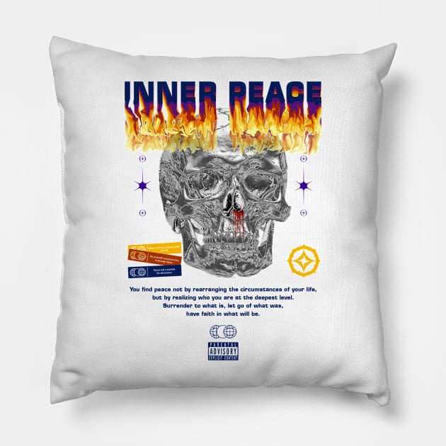 Inner Peace - 3D Chrome Skull - Streetwear Style Pillow by DChanCeative.Std