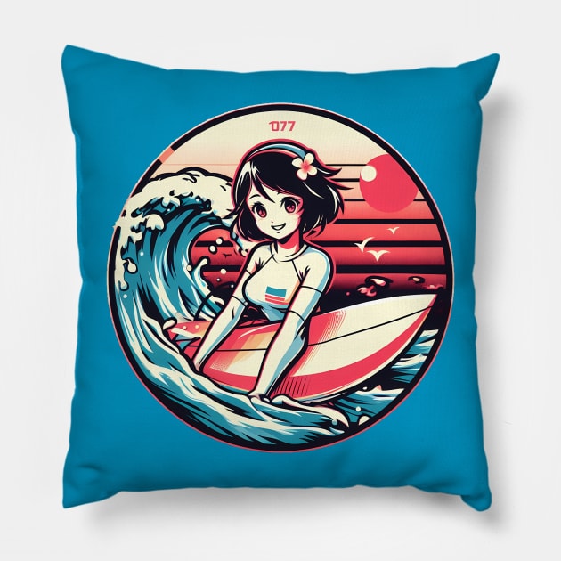 Cute retro surfer girl Pillow by MightyBiscuit