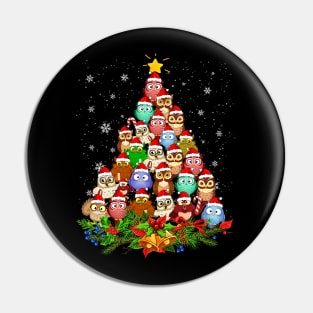 Owls Christmas Tree Merry Xmas Holiday Gift Pin