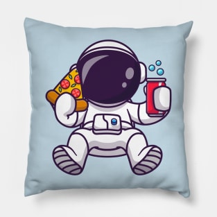 Cute Astronaut With Pizza And Soda Cartoon Pillow