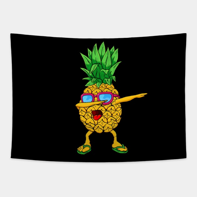 Funny Dance Dabbing Pineapple Glasses Summer Beach Tapestry by anubis1986