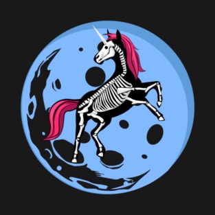 Halloween unicorn skeleton over a moon T-Shirt