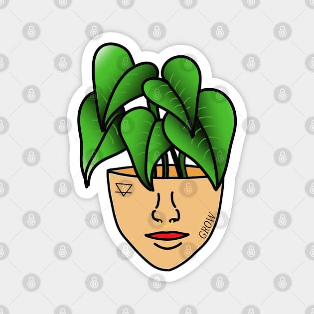 Tropical House Plant Person with Face Tattoos and Septum Piercing, Tanned Skin Magnet by Tenpmcreations