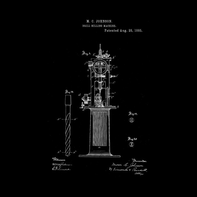 Drill Milling Machine Vintage Patent Hand Drawing by TheYoungDesigns