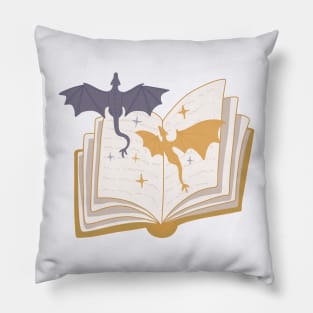 Two dragons flying out of a fantasy book (for fantasy readers) Pillow