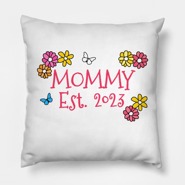 Mommy Est 2023 Mother's Day Mothering Sunday Pillow by doodlerob