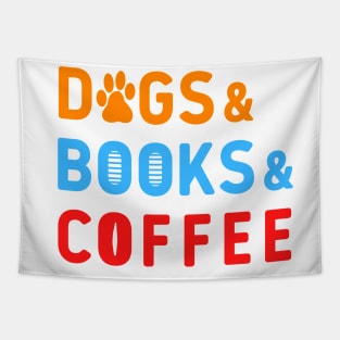 Dogs books coffee colorful tex white tee Tapestry