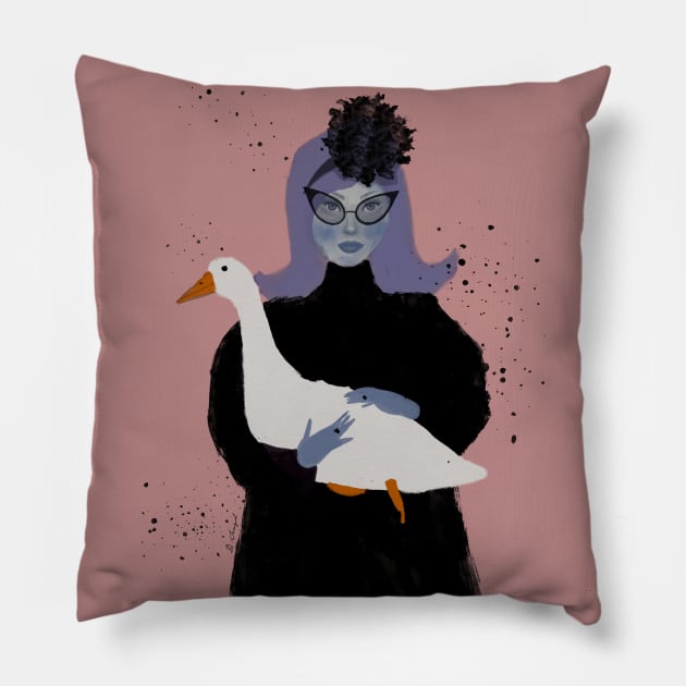 Lady holding a goose Pillow by Colormyline by Denis Senyol