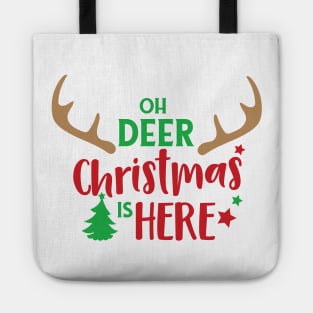 Oh Deer Christmas Is Here, Christmas Tree, Antlers Tote