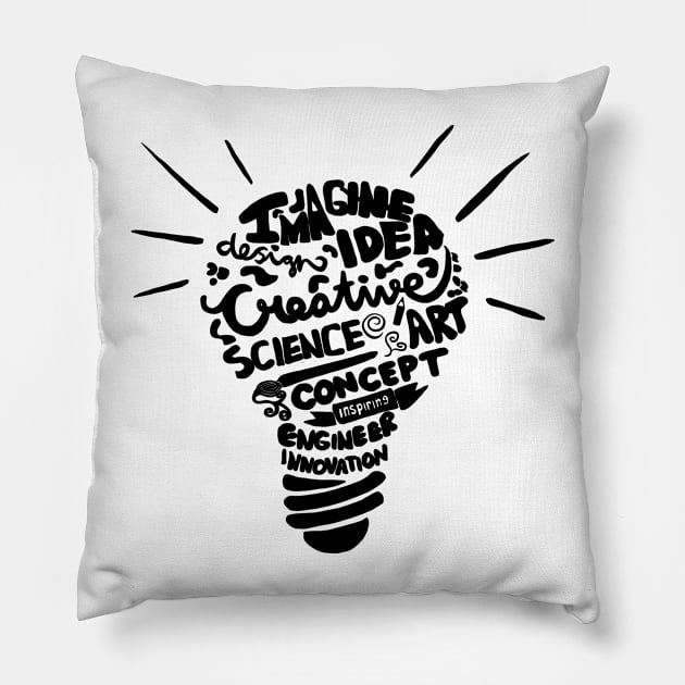 Makers Lightbulb - Black Pillow by Honeycomb Art Design