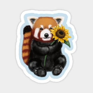 Cute Red Panda Holding Sunflower Magnet