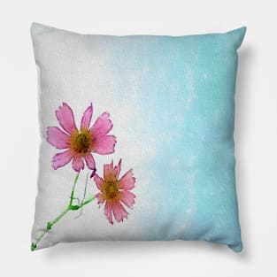 Beautiful pink cosmos flowers falling in the air Pillow