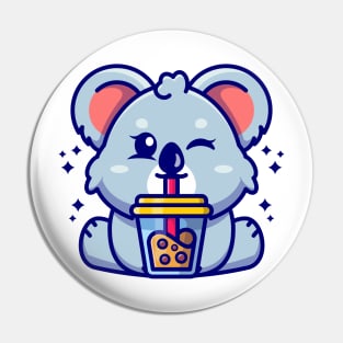 Cute koala drinking boba milk tea cartoon Pin