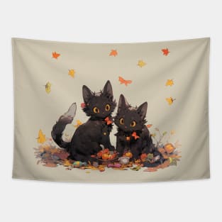 Adorable Black Cats Halloween Candy Tapestry