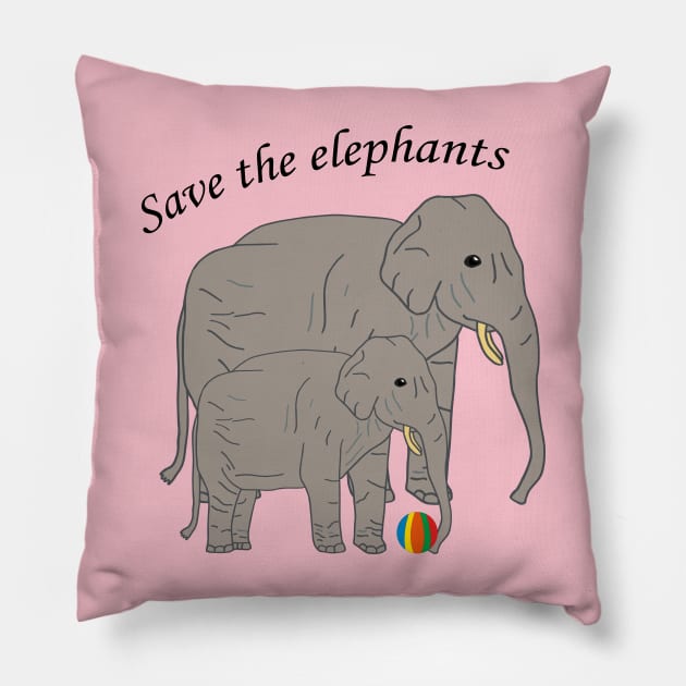 Save the elephants – Pink Pillow by Anke Wonder 