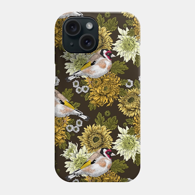 Goldfinch and chrysanthemum flowers Phone Case by katerinamk