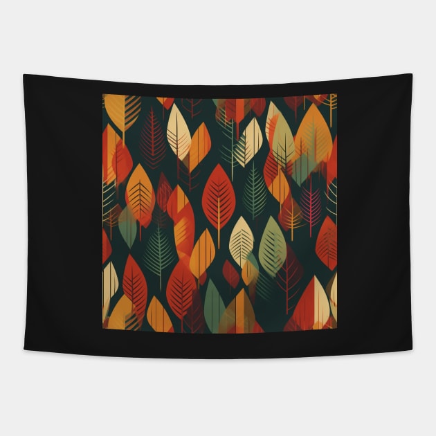 Flat Fall Foliage Seamless Floral Pattern Tapestry by AstroWolfStudio